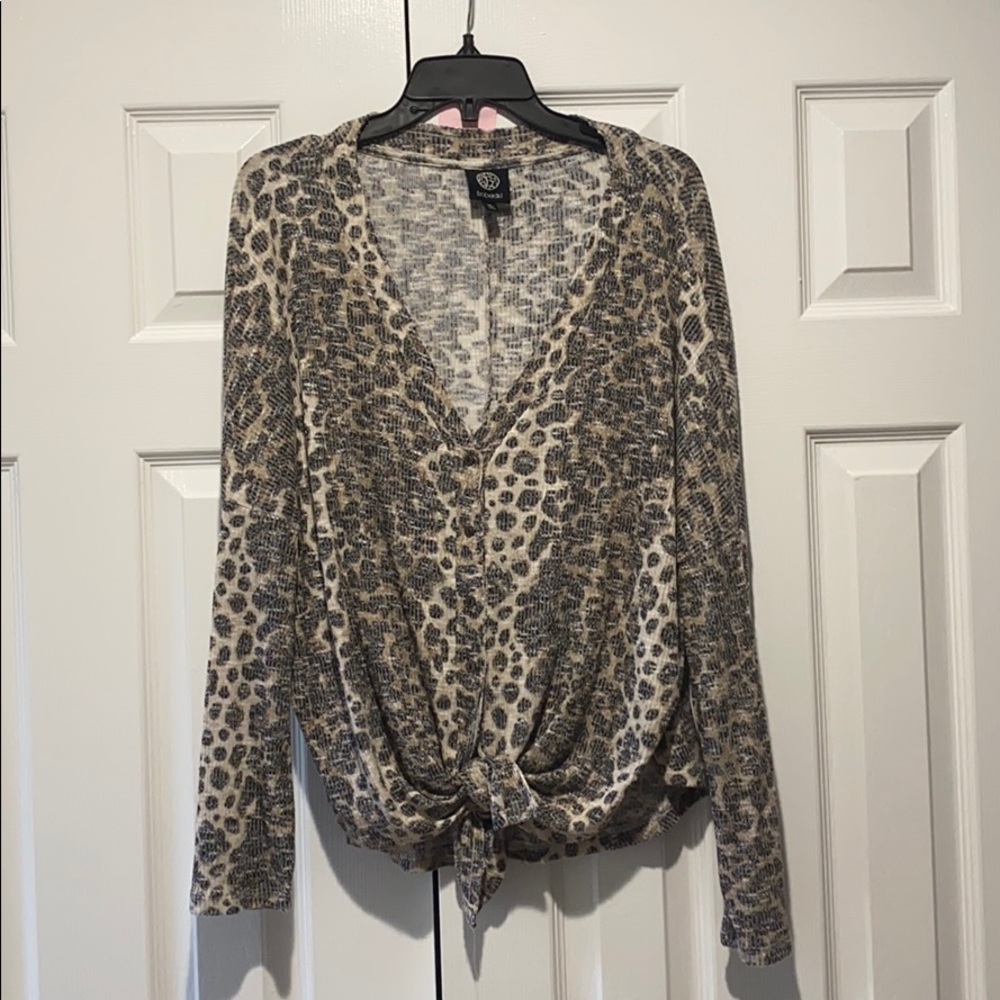 Leopard Print Thermal Tie Front Top